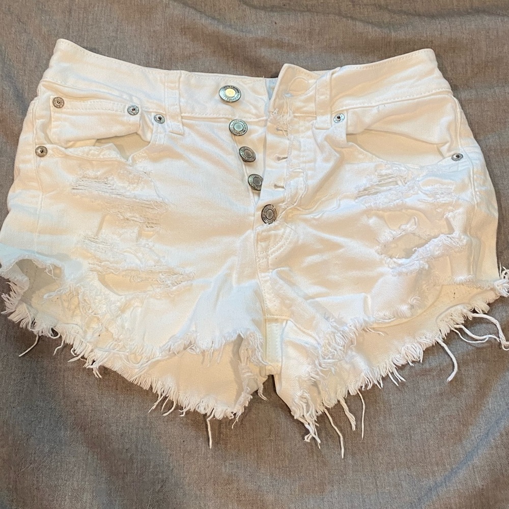 American Eagle White Hi-Rise Festival Denim Shorts
